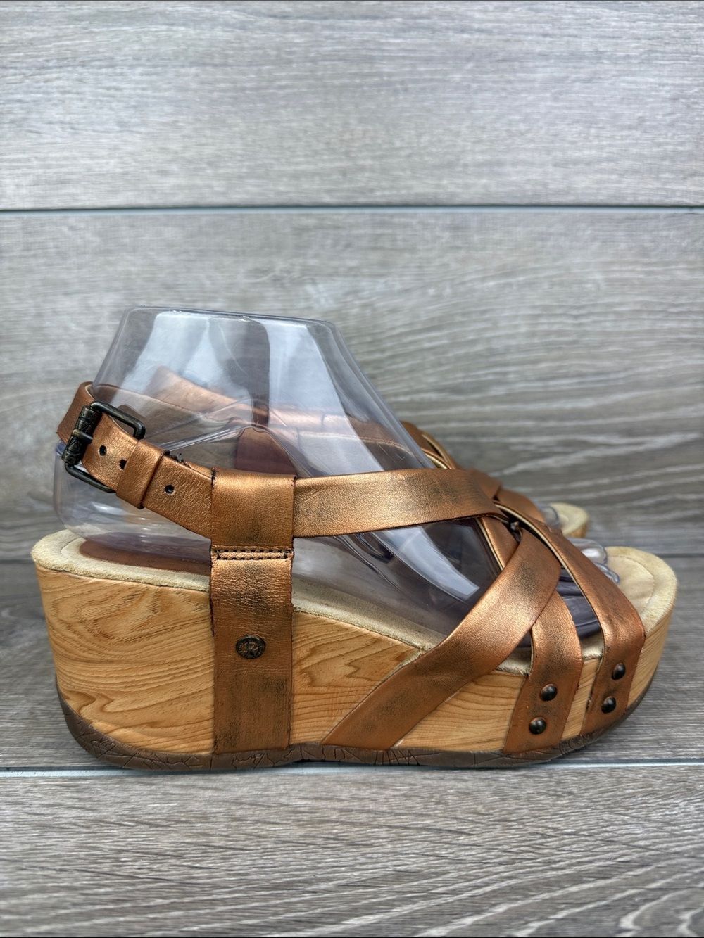 Bussola Formentera Cross Strap Women’s Sz 7-7.5/EU 38 Vitello Bronze Sandals